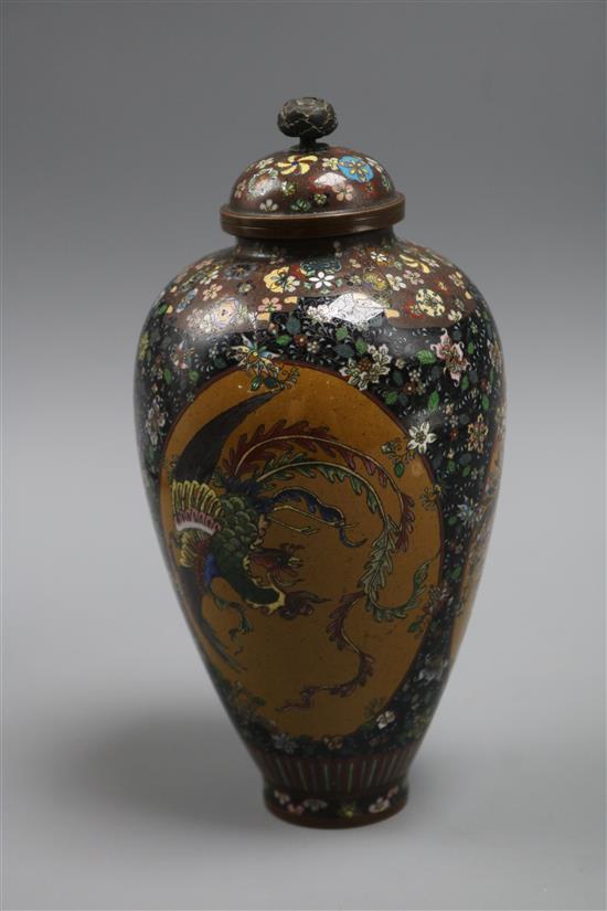 A Japanese silver wine cloisonne enamel vase, Meiji period, manner of Honda Yosaburo